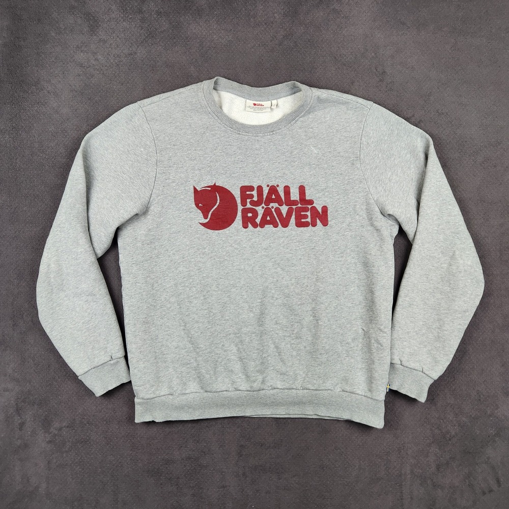 Fjallraven Logo Sweater Mens Medium Gray Melange Crew Neck Long Sleeve Pullover